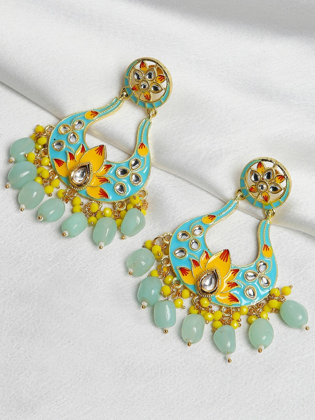 

OOMPH Turquoise Blue & Yellow Floral Drop Earrings