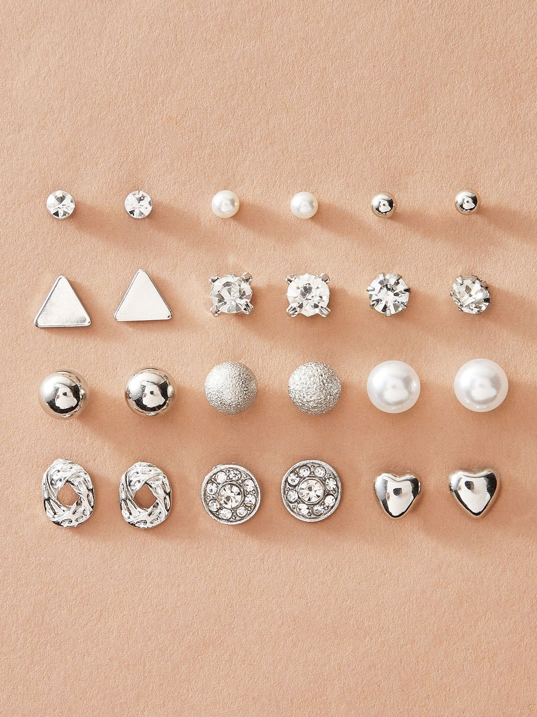 

OOMPH Set Of 12 Silver-Toned Circular Studs Earrings