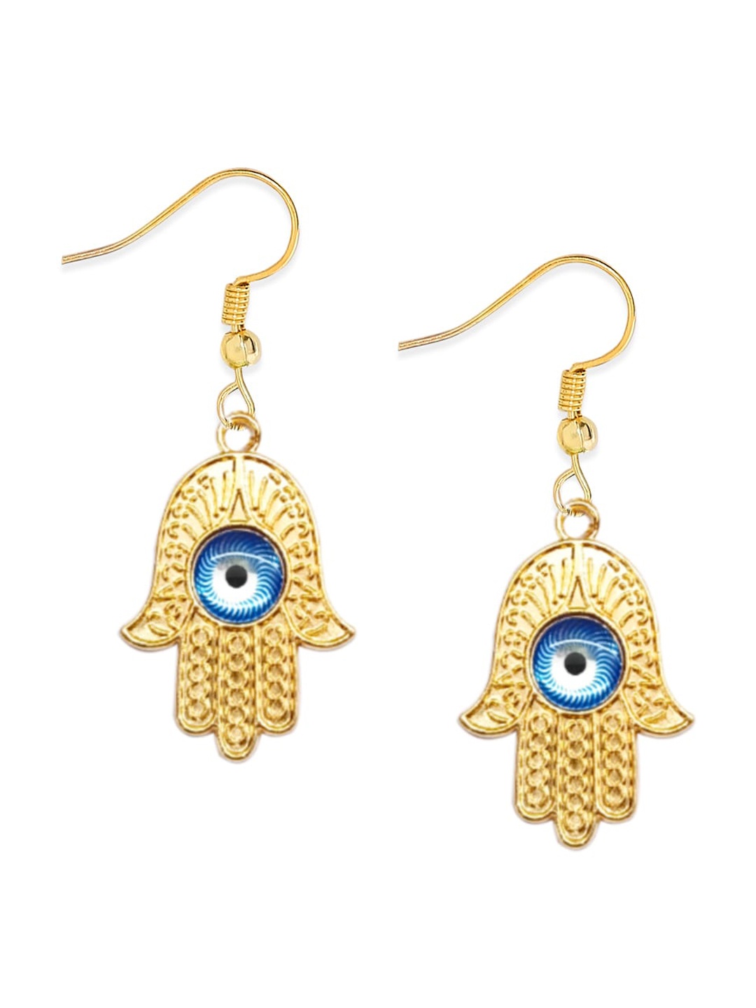 

OOMPH Gold-Toned & Blue Contemporary Evil Eye Goodluck Drop Earrings