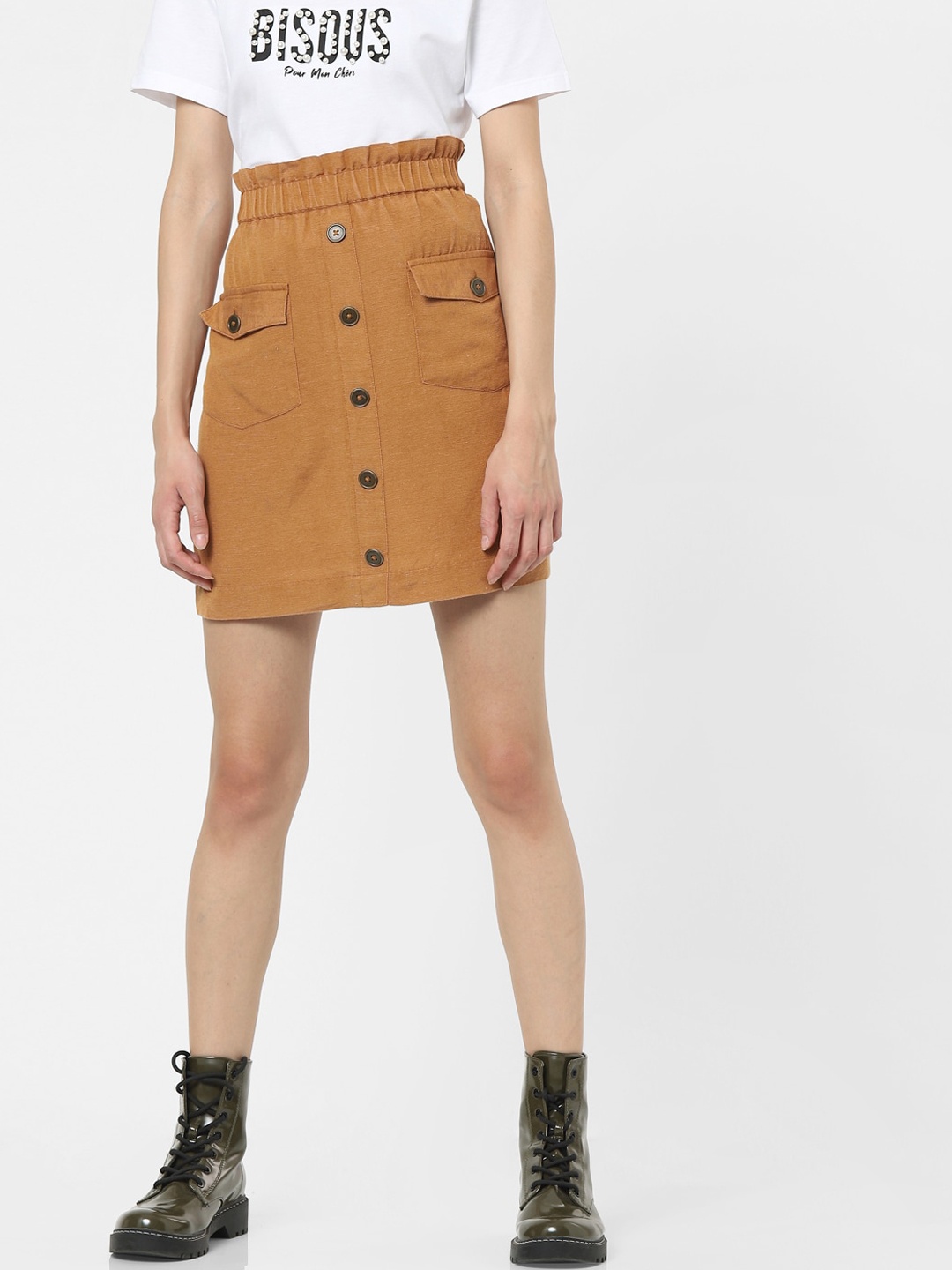 

ONLY Women Brown Solid Straight Above Knee-Length Skirt