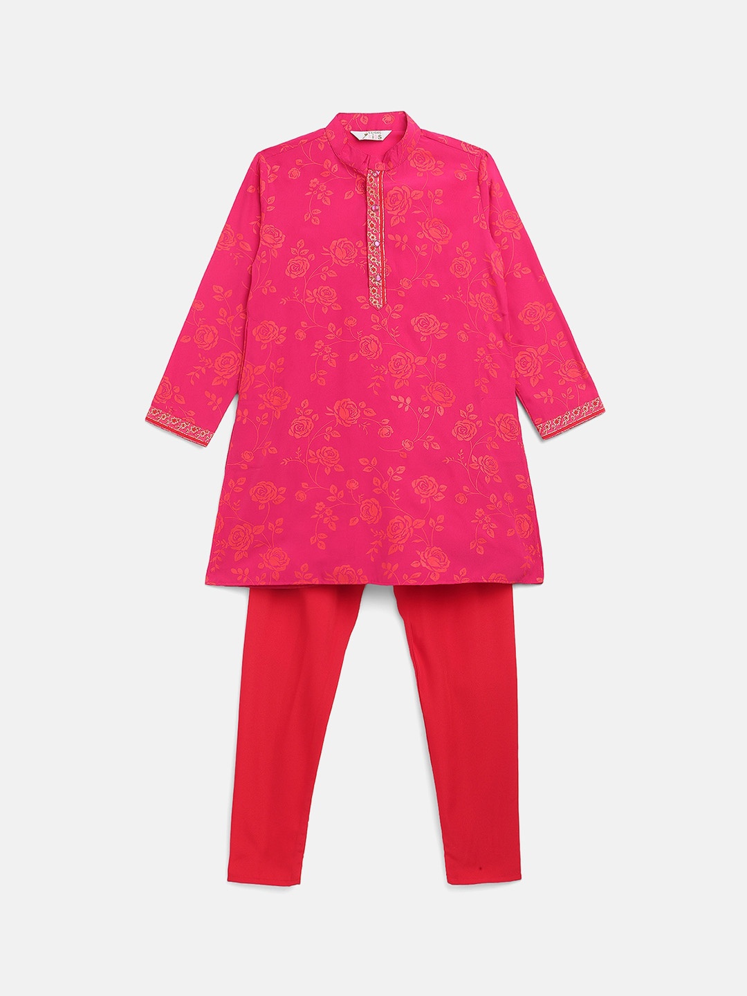 

Ahalyaa Boys Pink Floral Printed Kurta with Pyjamas