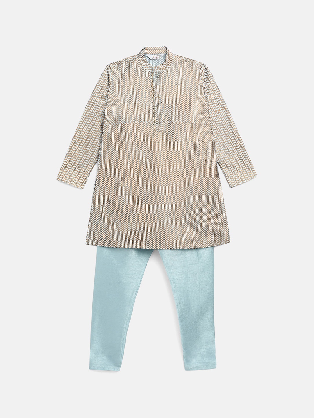 

Ahalyaa Boys Gold-Toned & Blue Gotta Patti Kurta with Churidar