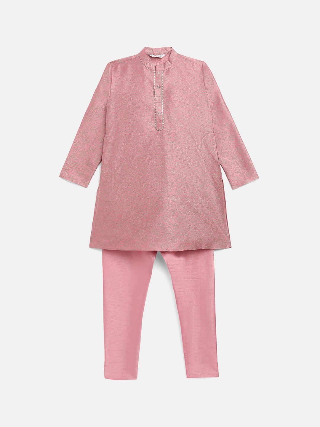 

Ahalyaa Boys Pink Ethnic Motifs Printed Kurta with Churidar