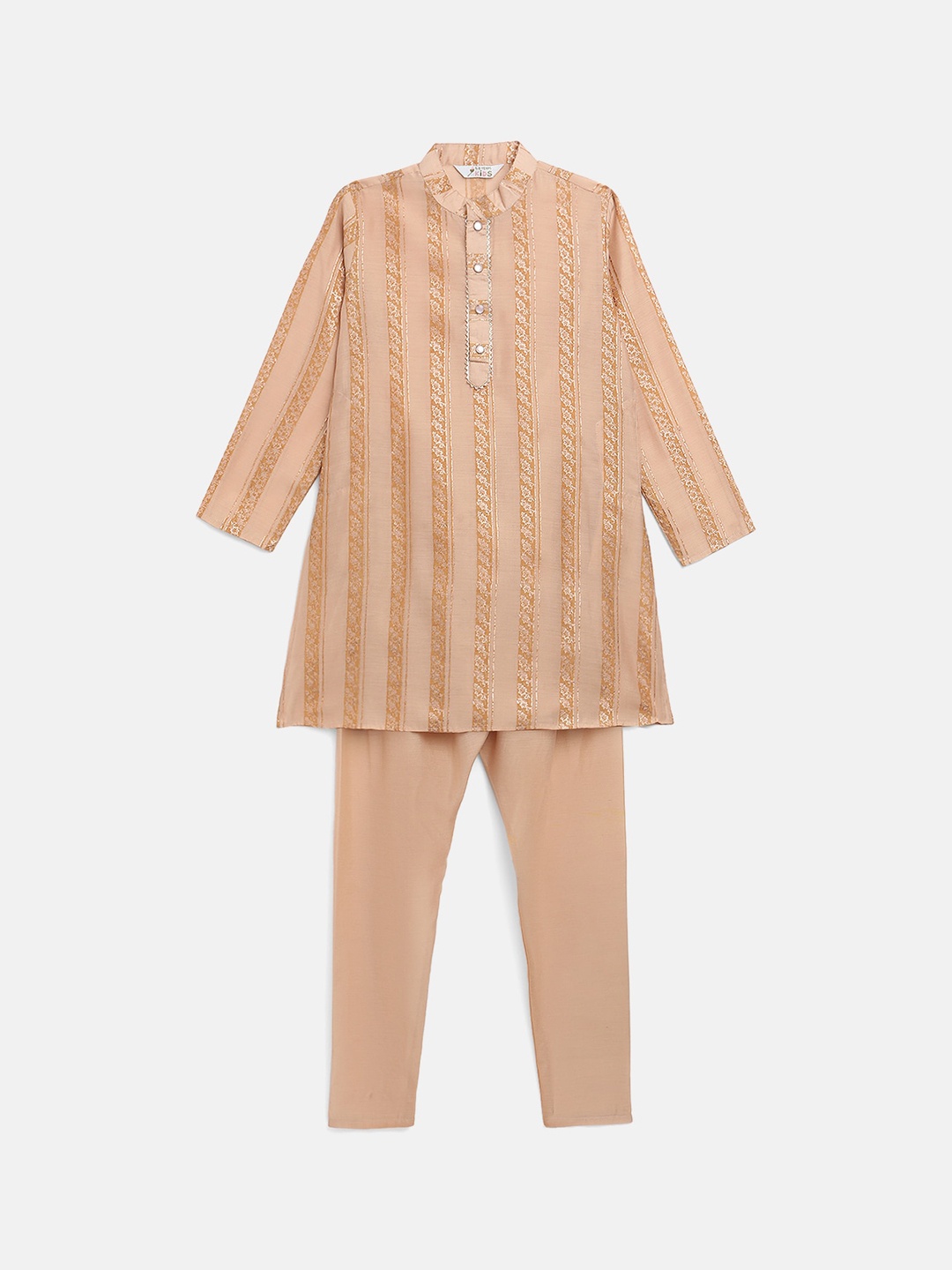 

Ahalyaa Boys Khaki Printed Gotta Patti Kurta with Pyjamas