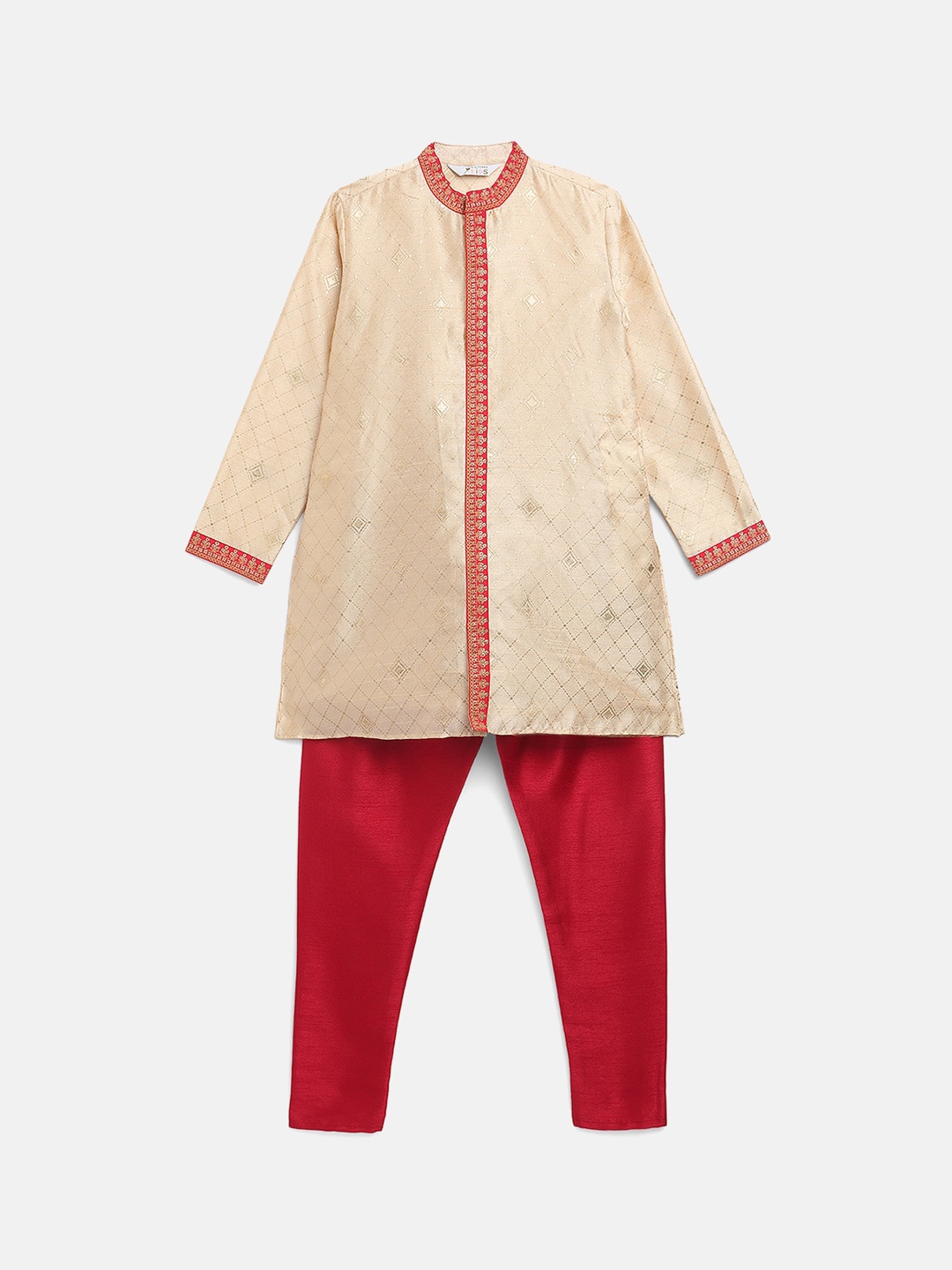 

Boys Cream-Coloured Printed Kurta with Pyjamas