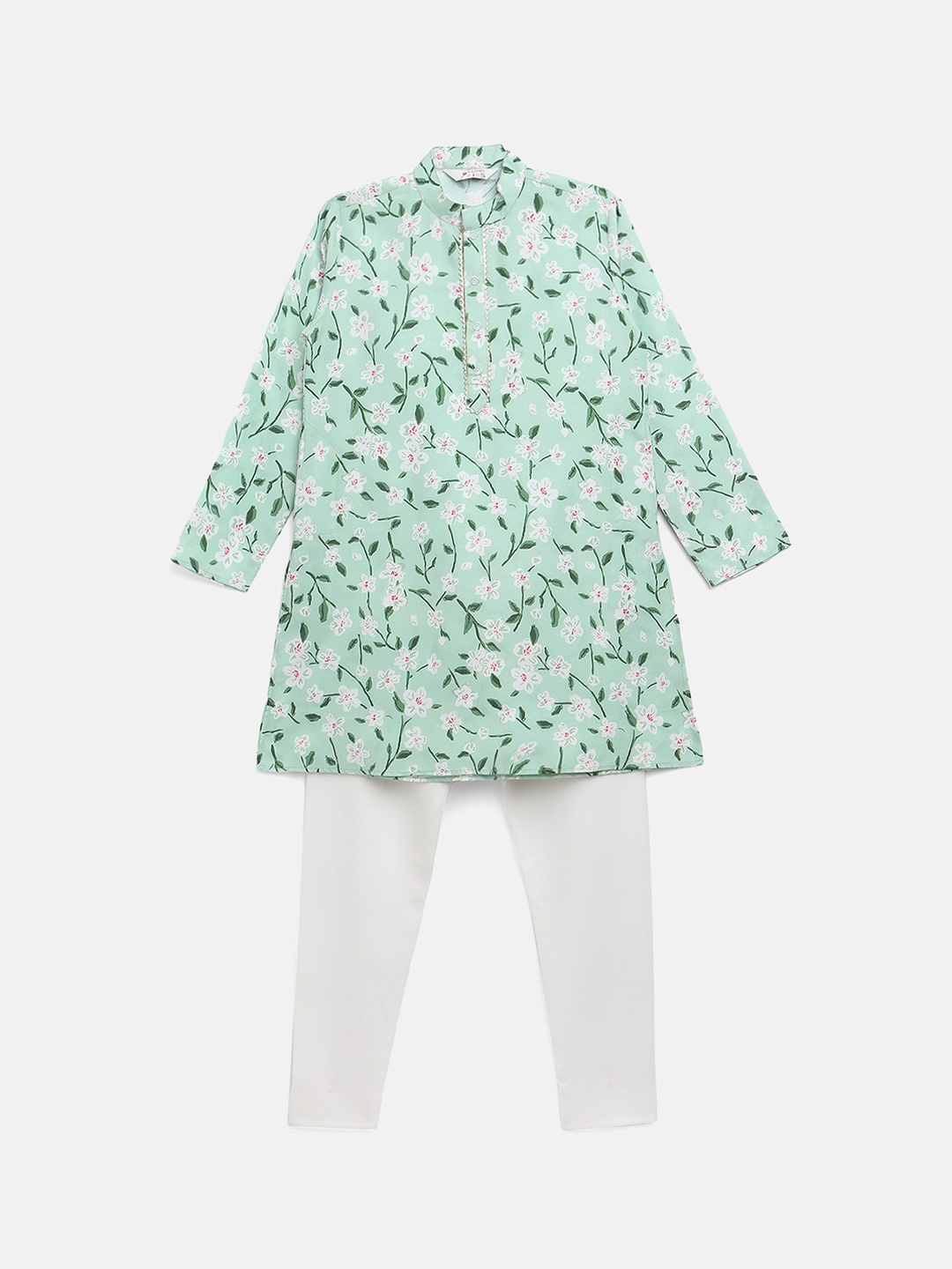 

Ahalyaa Boys Green & White Printed Gotta Patti Kurta with Pyjamas