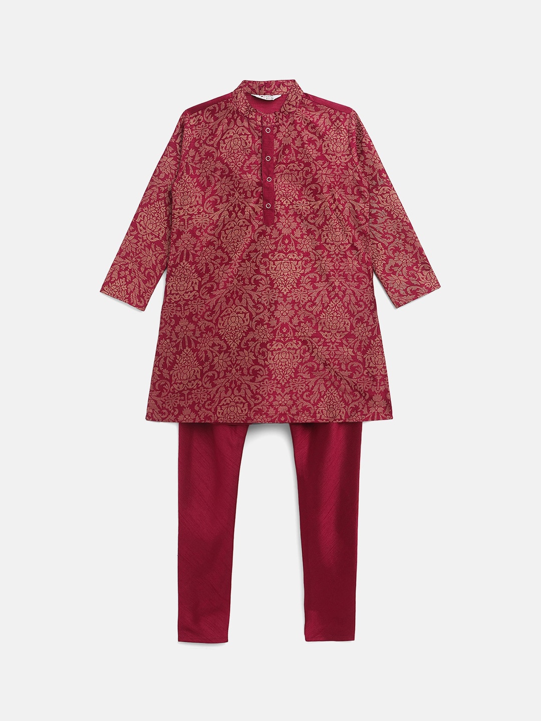 

Ahalyaa Boys Burgundy Ethnic Motifs Printed Kurta with Churidar