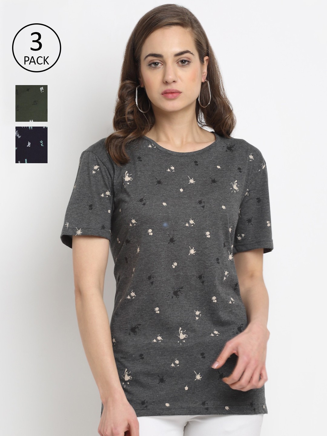 

VIMAL JONNEY Women Grey Pack of 3 Printed T-shirt