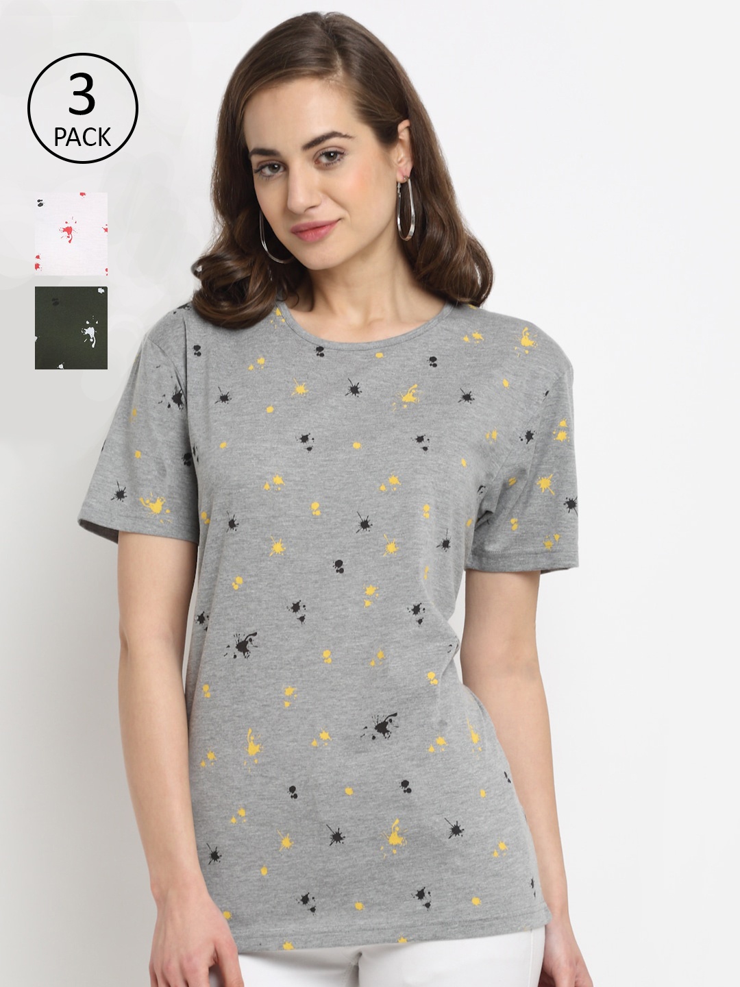 

MACK JONNEY Women Grey Pack of 3 Printed T-shirt