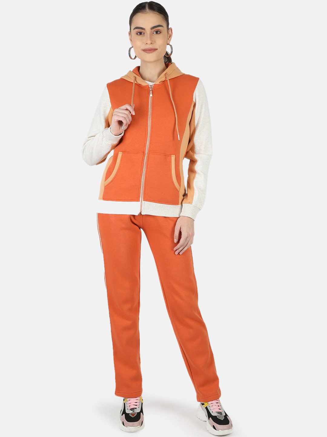 

Monte Carlo Women Orange & White Colourblocked Tracksuit