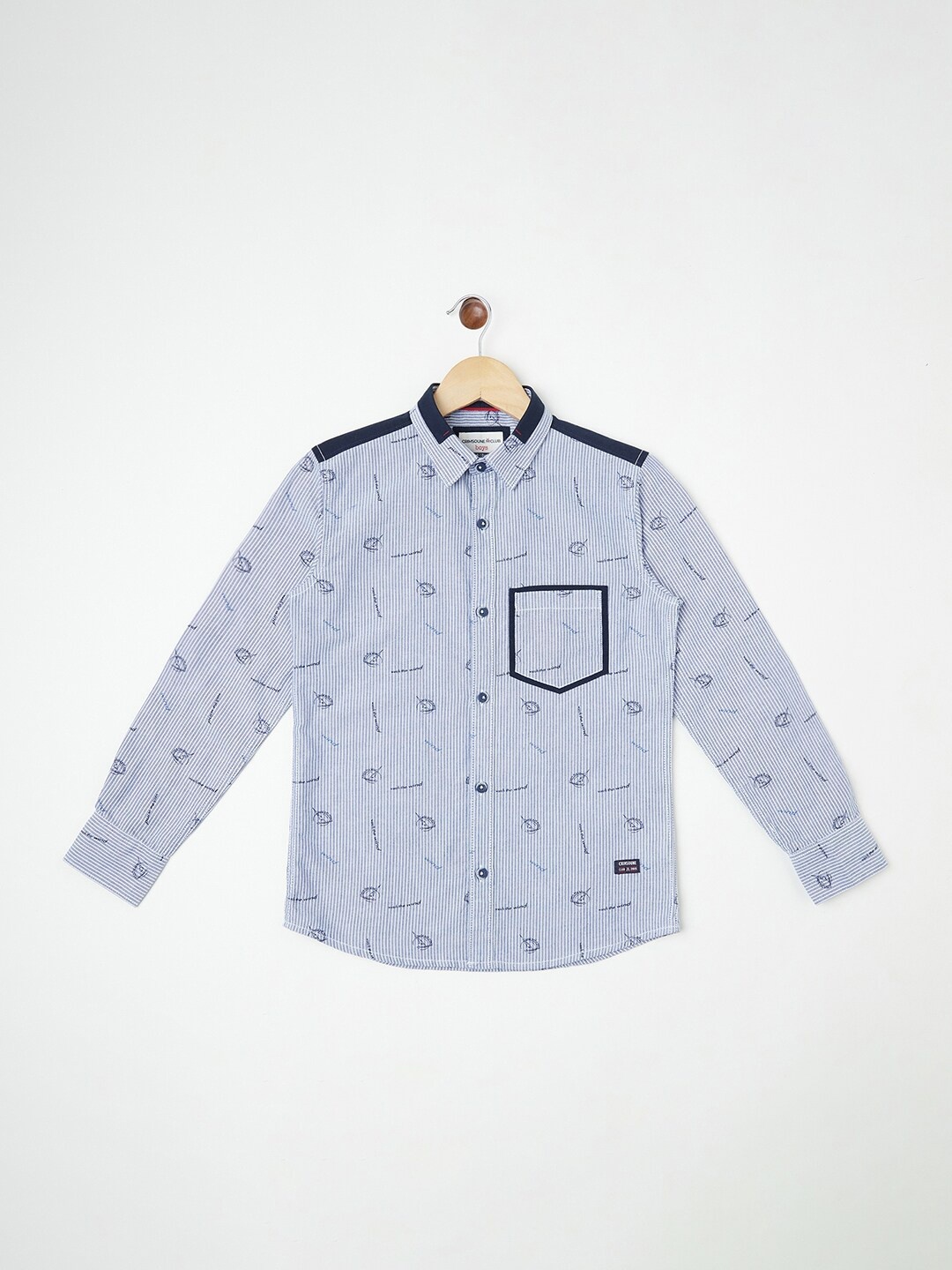 

Crimsoune Club Boys Blue Printed Pure Cotton Casual Shirt