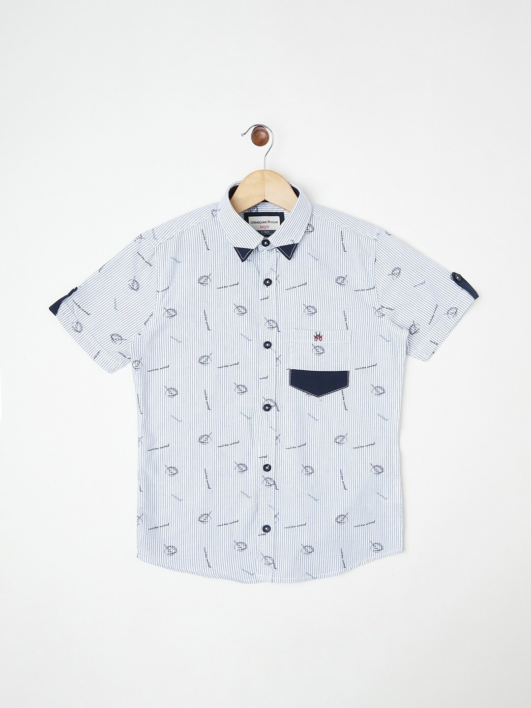

Crimsoune Club Boys Blue & White Printed Pure Cotton Casual Shirt