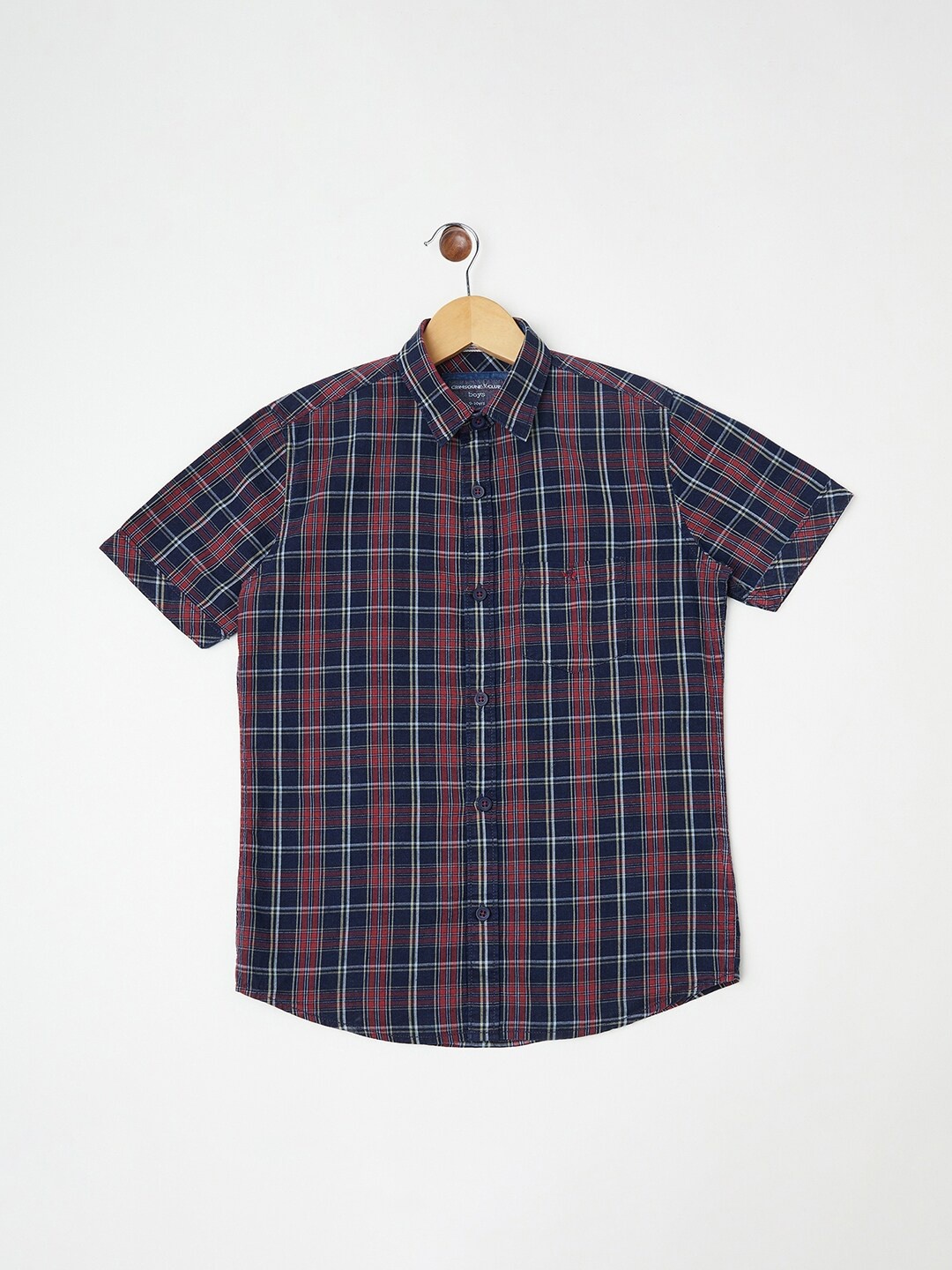 

Crimsoune Club Boys Navy Blue Tartan Checked Pure Cotton Casual Shirt