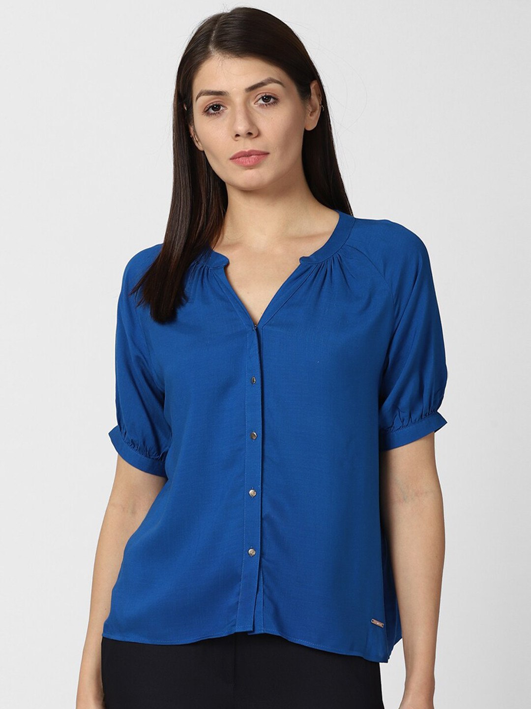 

Van Heusen Woman Blue Mandarin Collar Shirt Style Top