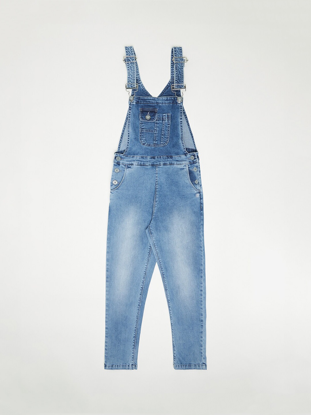 

Crimsoune Club Girls Blue Solid Slim-Fit Denim Dungarees