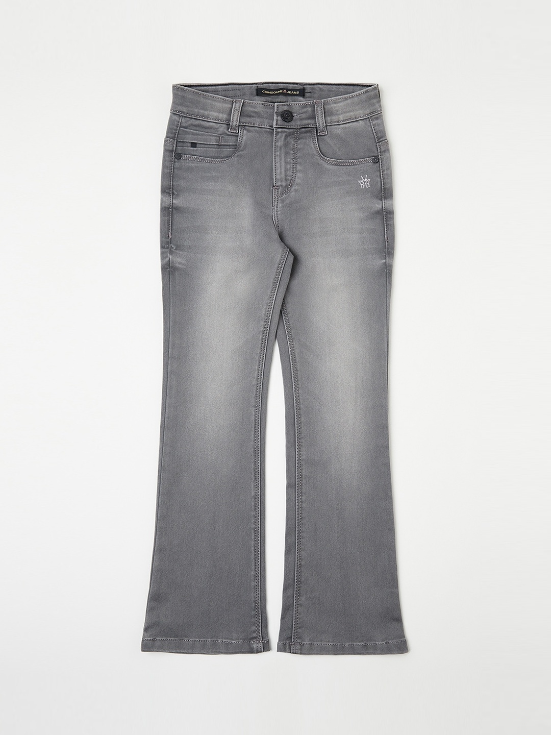 

Crimsoune Club Girls Grey Bootcut Fit Light Fade Stretchable Jeans
