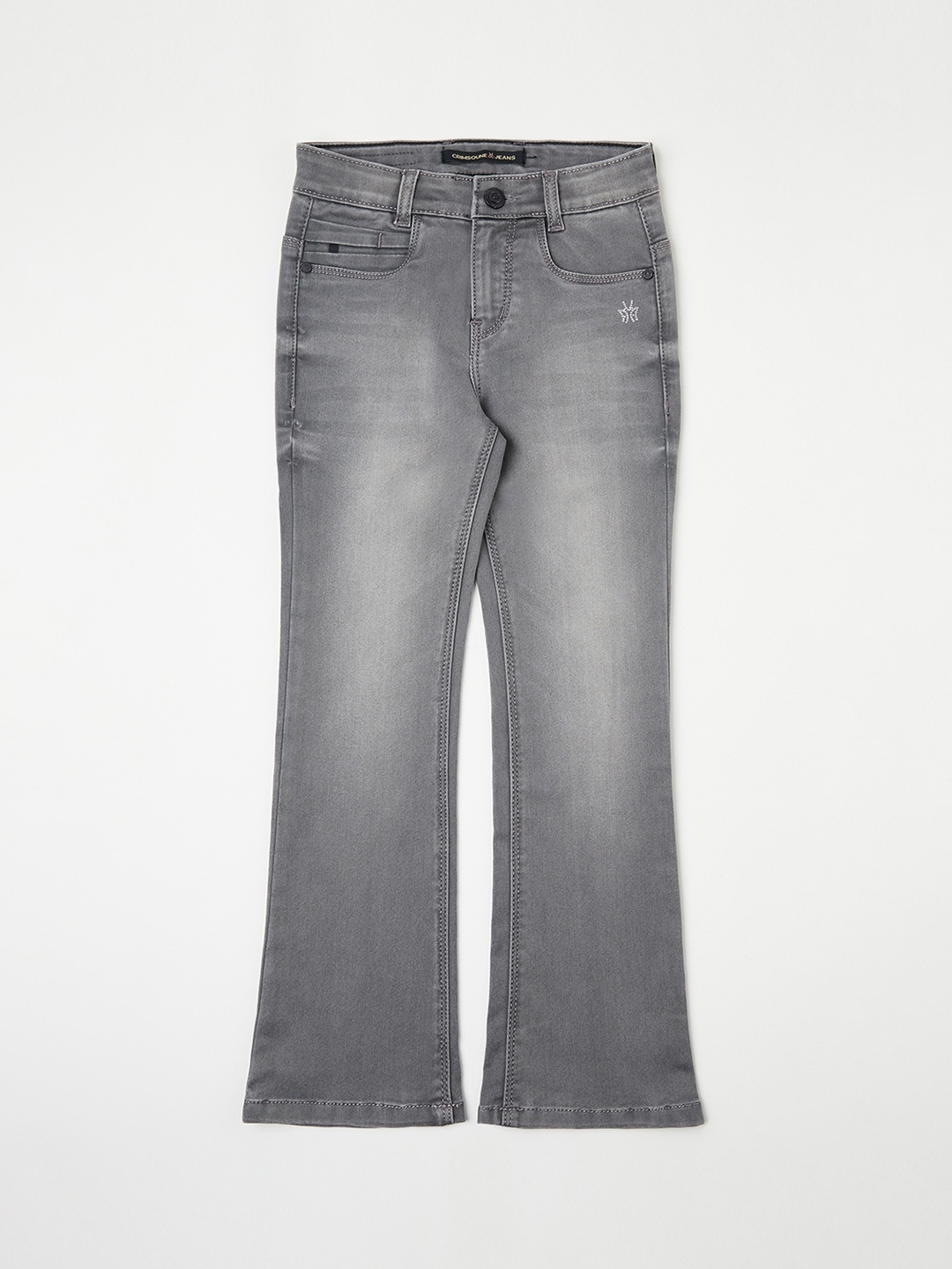 

Crimsoune Club Girls Grey Bootcut Fit Light Fade Stretchable Jeans