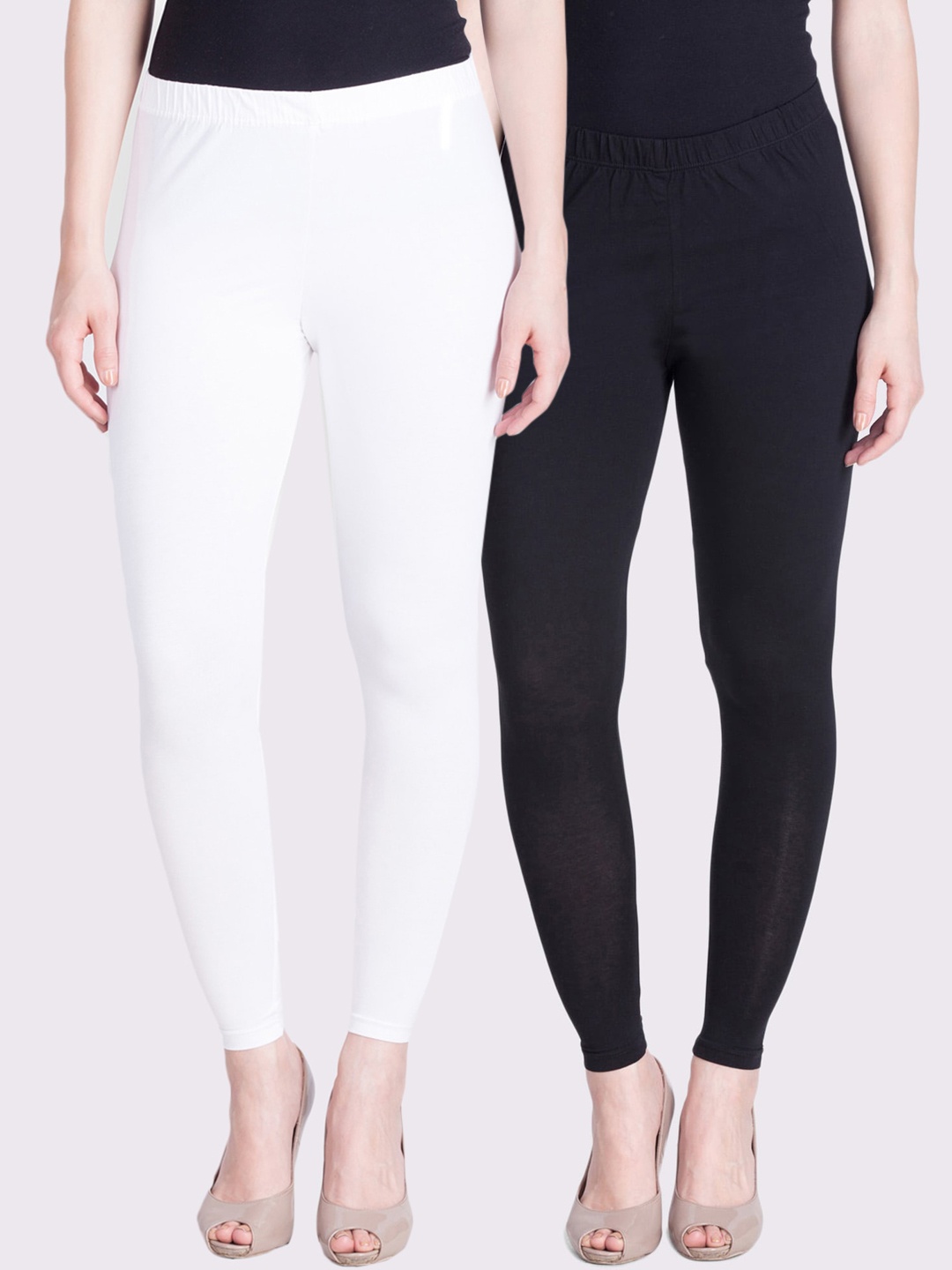 

LYRA Women Pack of 2 Black & White Solid Ankle Length Leggings