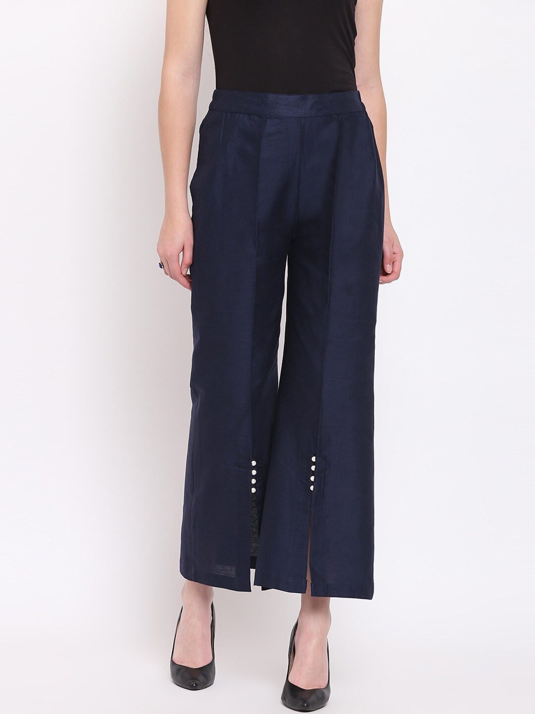

RIVI Women Navy Blue Linen Ethnic Cotton Palazzos
