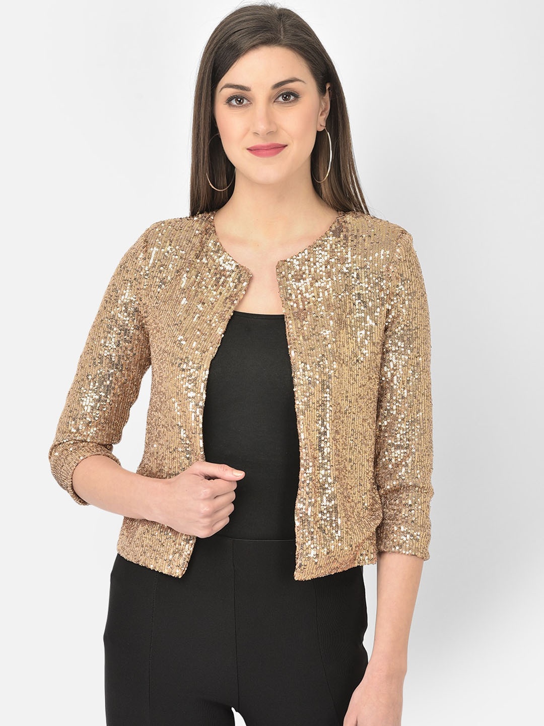 

Latin Quarters Women Gold-Toned Crop Open Front Jacket