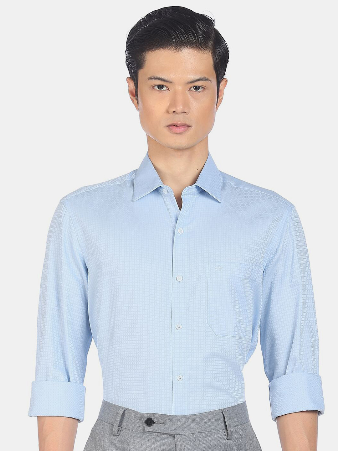 

Arrow Men Blue Slim Fit Checked Pure Cotton Formal Shirt