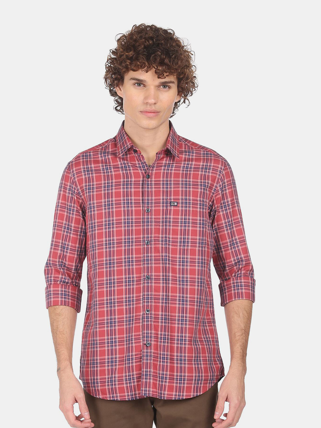 

Arrow Men Red & Navy Blue Tartan Checks Checked Pure Cotton Casual Shirt