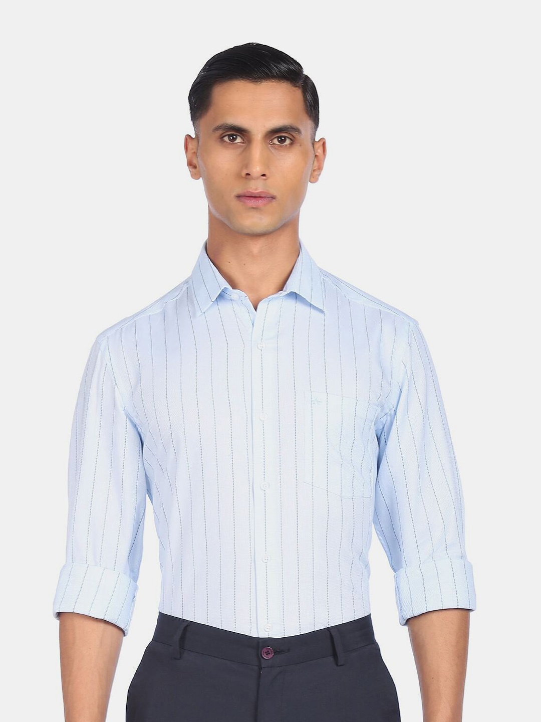 

Arrow Men Blue Slim Fit Striped Pure Cotton Formal Shirt