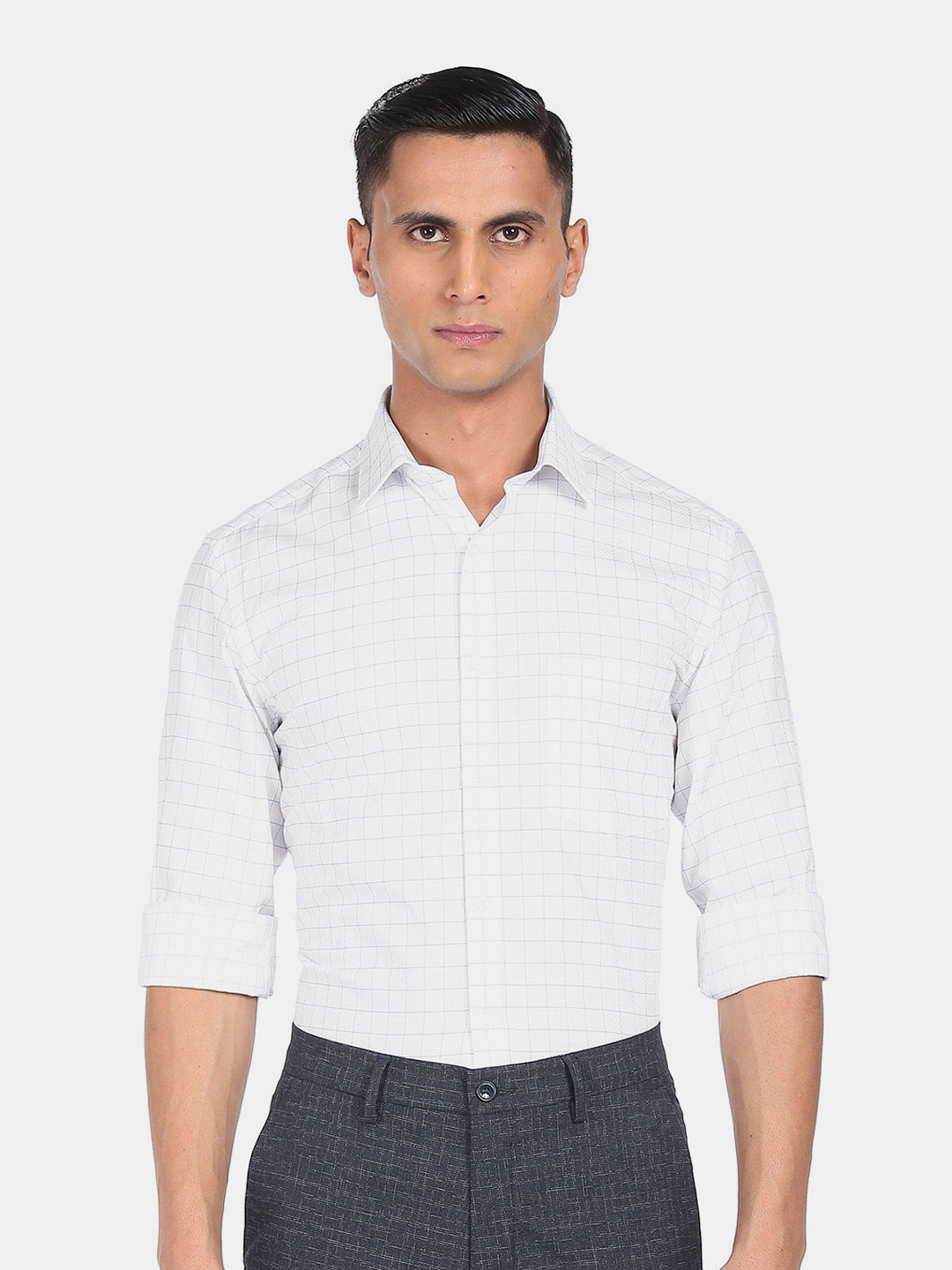 

Arrow Men White Grid Tattersall Checks Checked Pure Cotton Formal Shirt