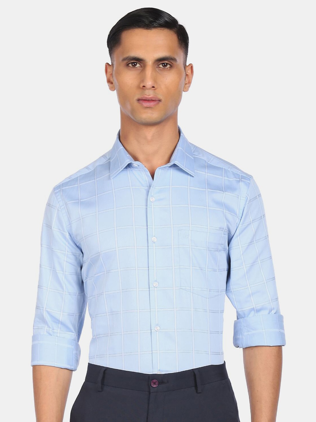 

Arrow Men Blue Classic Checked Pure Cotton Formal Shirt
