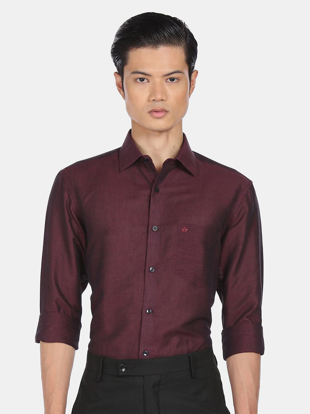 

Arrow Men Maroon Cotton Linen Formal Shirt