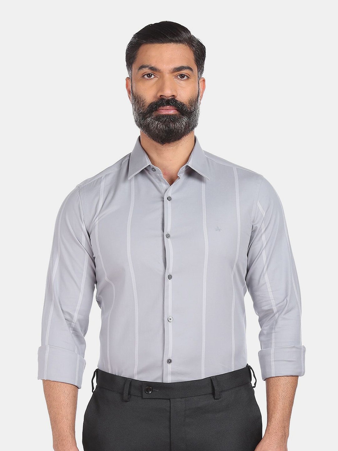 

Arrow Men Grey Slim Fit Striped Pure Cotton Formal Shirt