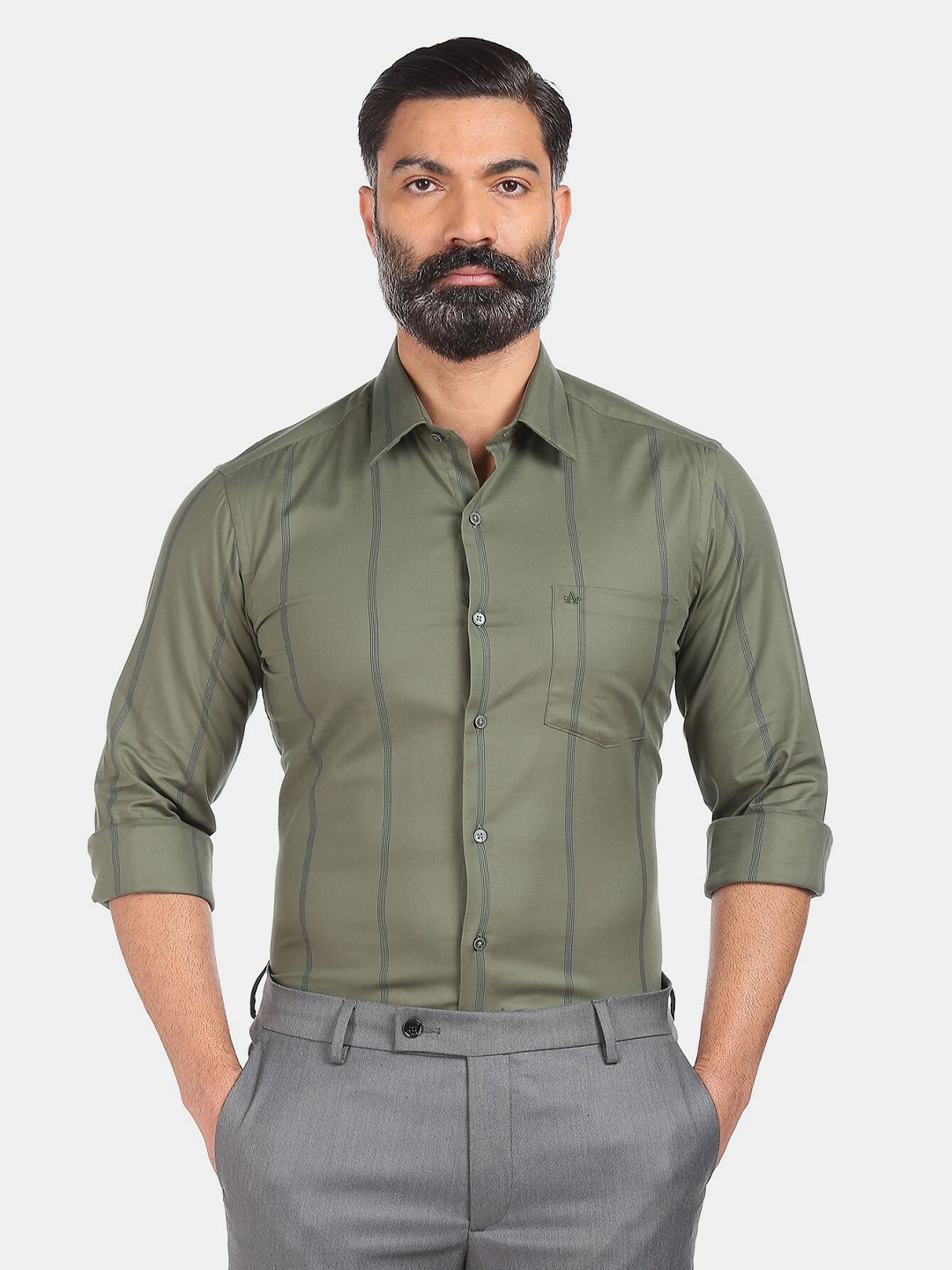 

Arrow Men Green Slim Fit Striped Casual Shirt