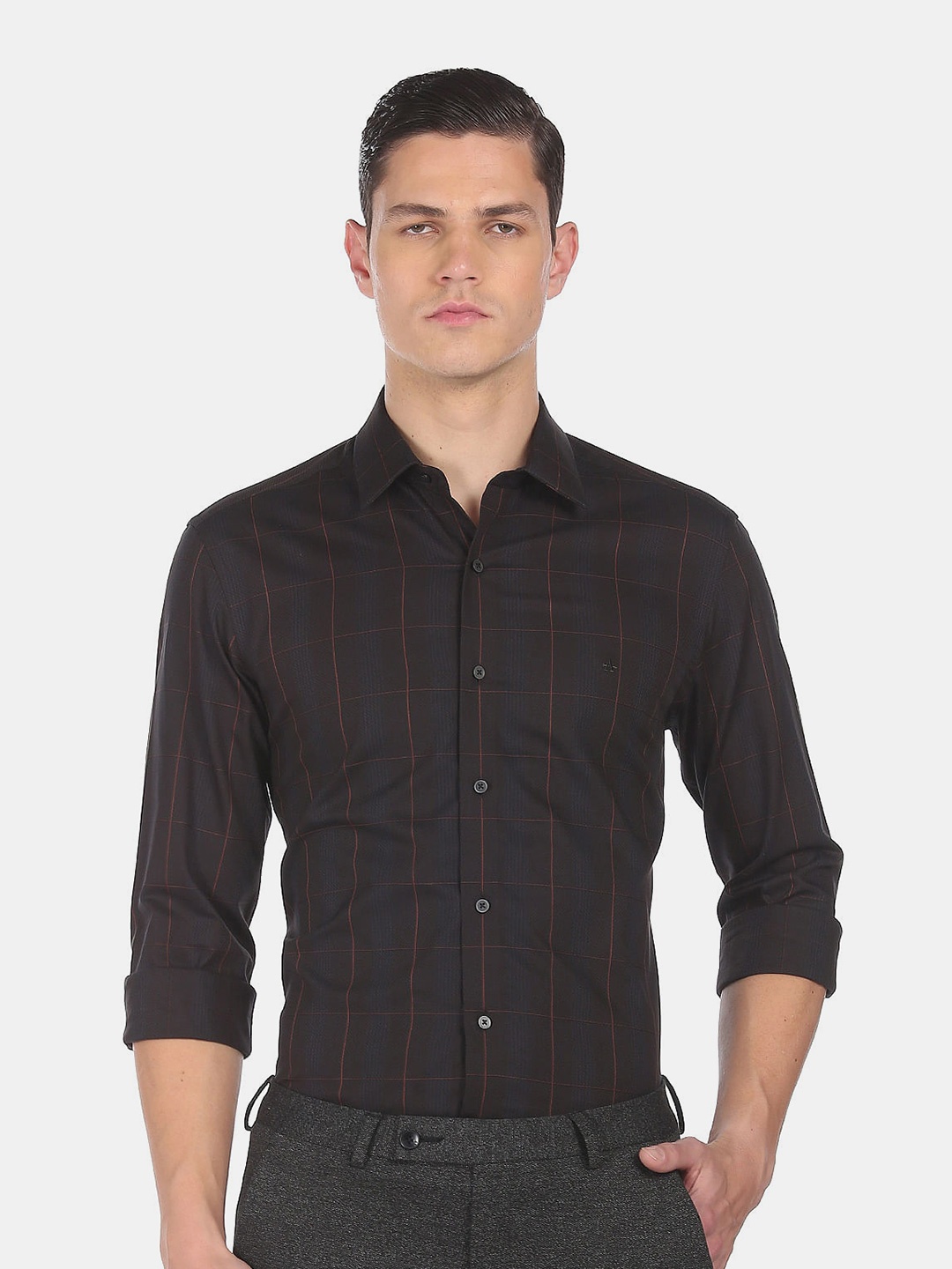 

Arrow Men Brown Slim Fit Checked Formal Shirt