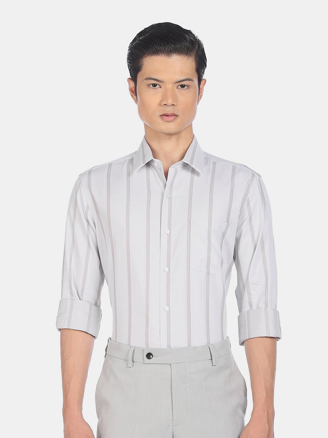 

Arrow Men Grey Slim Fit Striped Formal Shirt