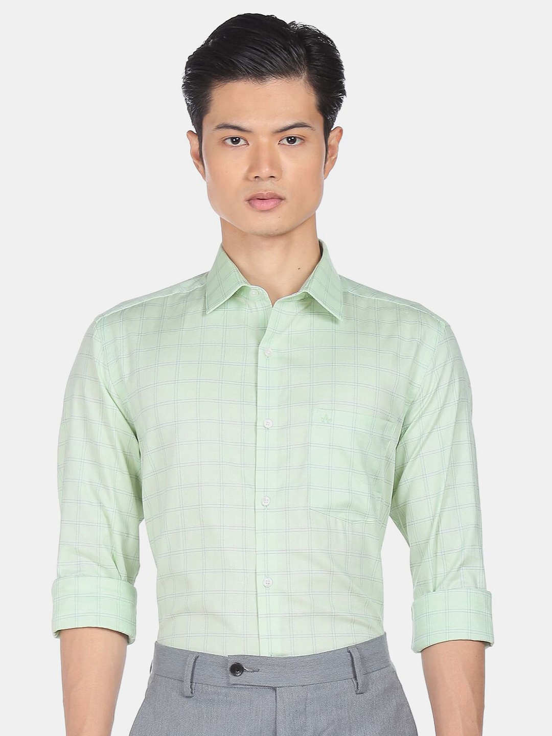 

Arrow Men Green & Blue Checked Pure Cotton Formal Shirt