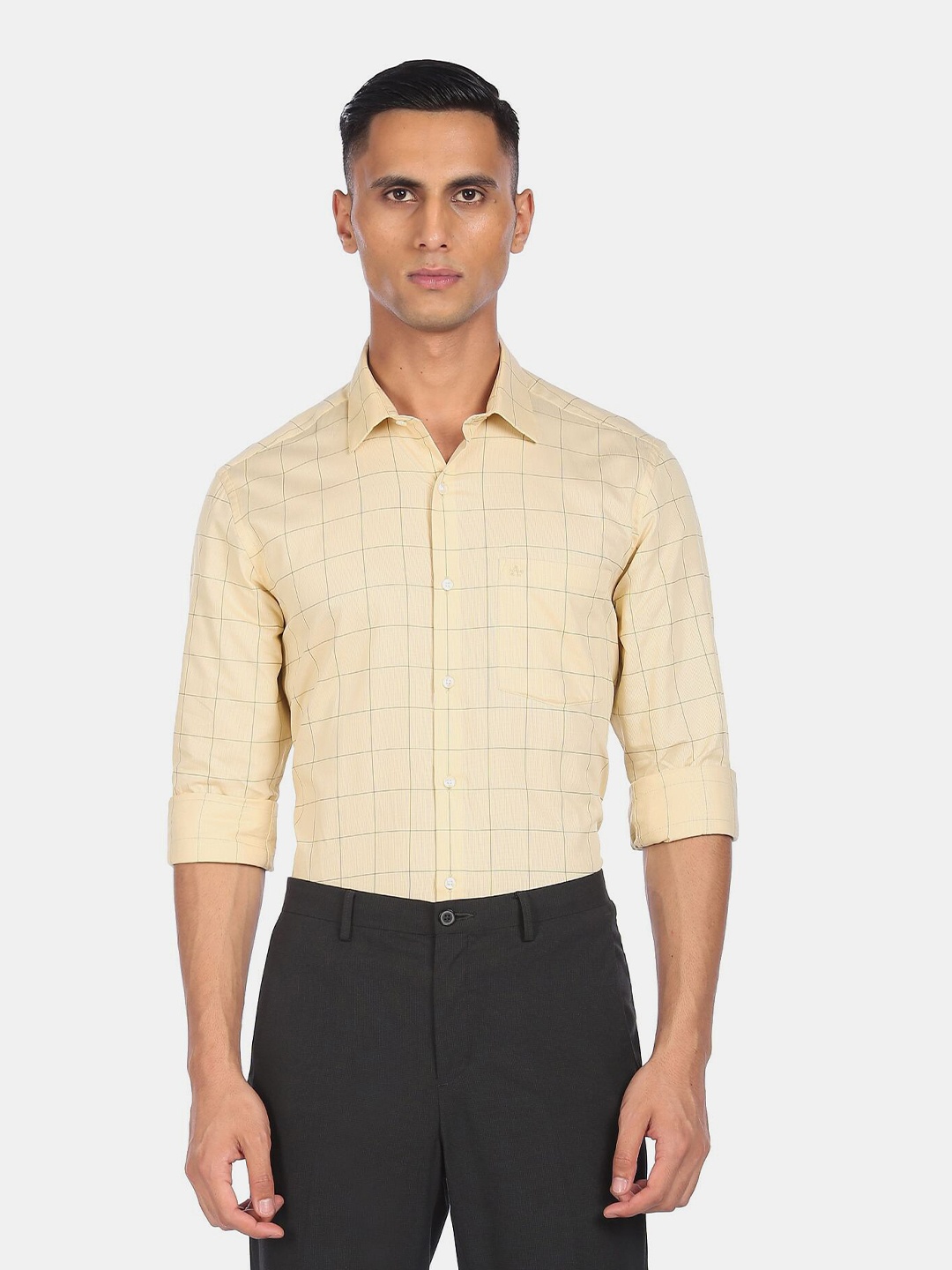 

Arrow Men Yellow Windowpane Checked Formal Shirt