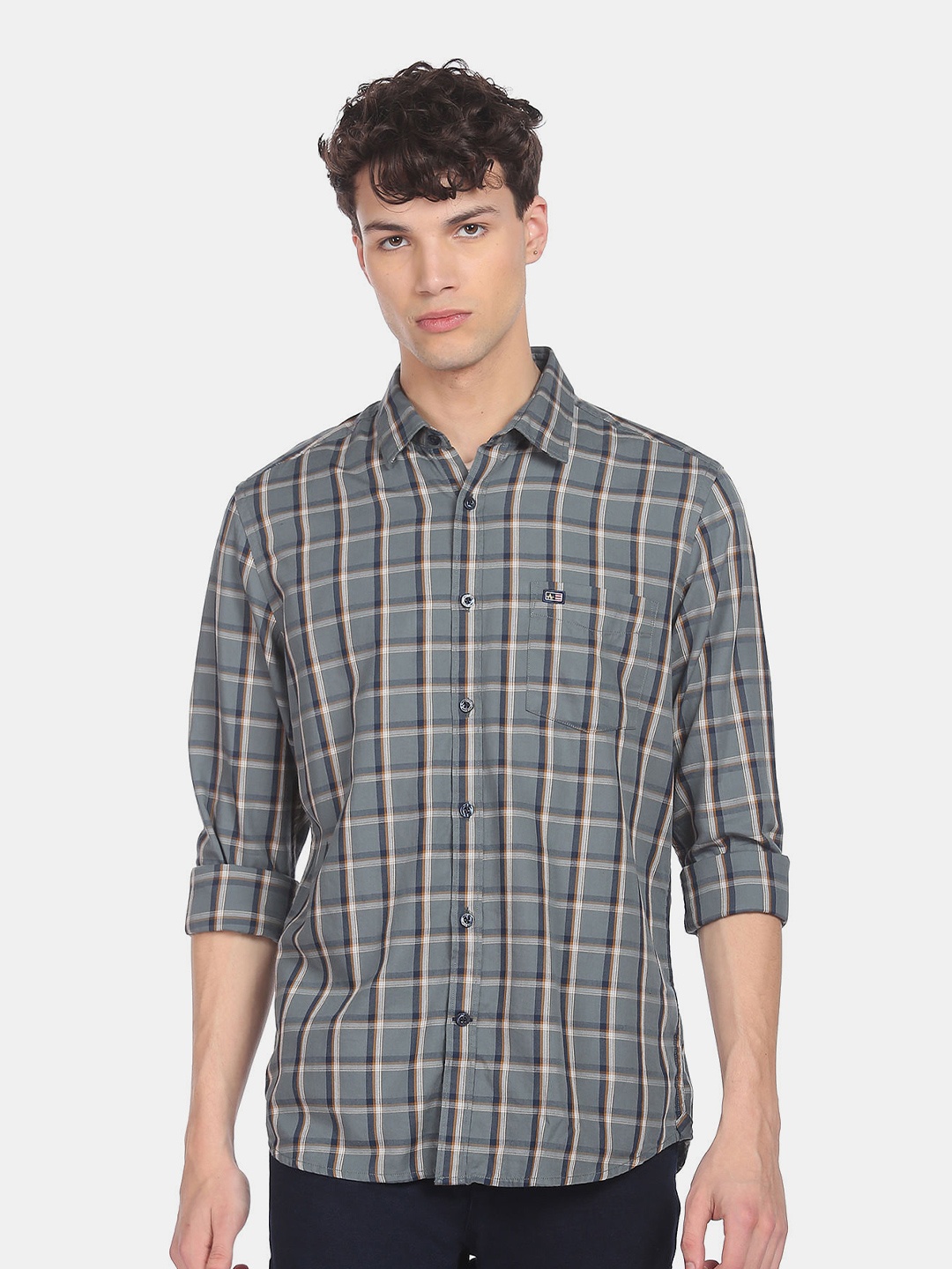 

Arrow Men Grey Tartan Checks Checked Pure Cotton Casual Shirt