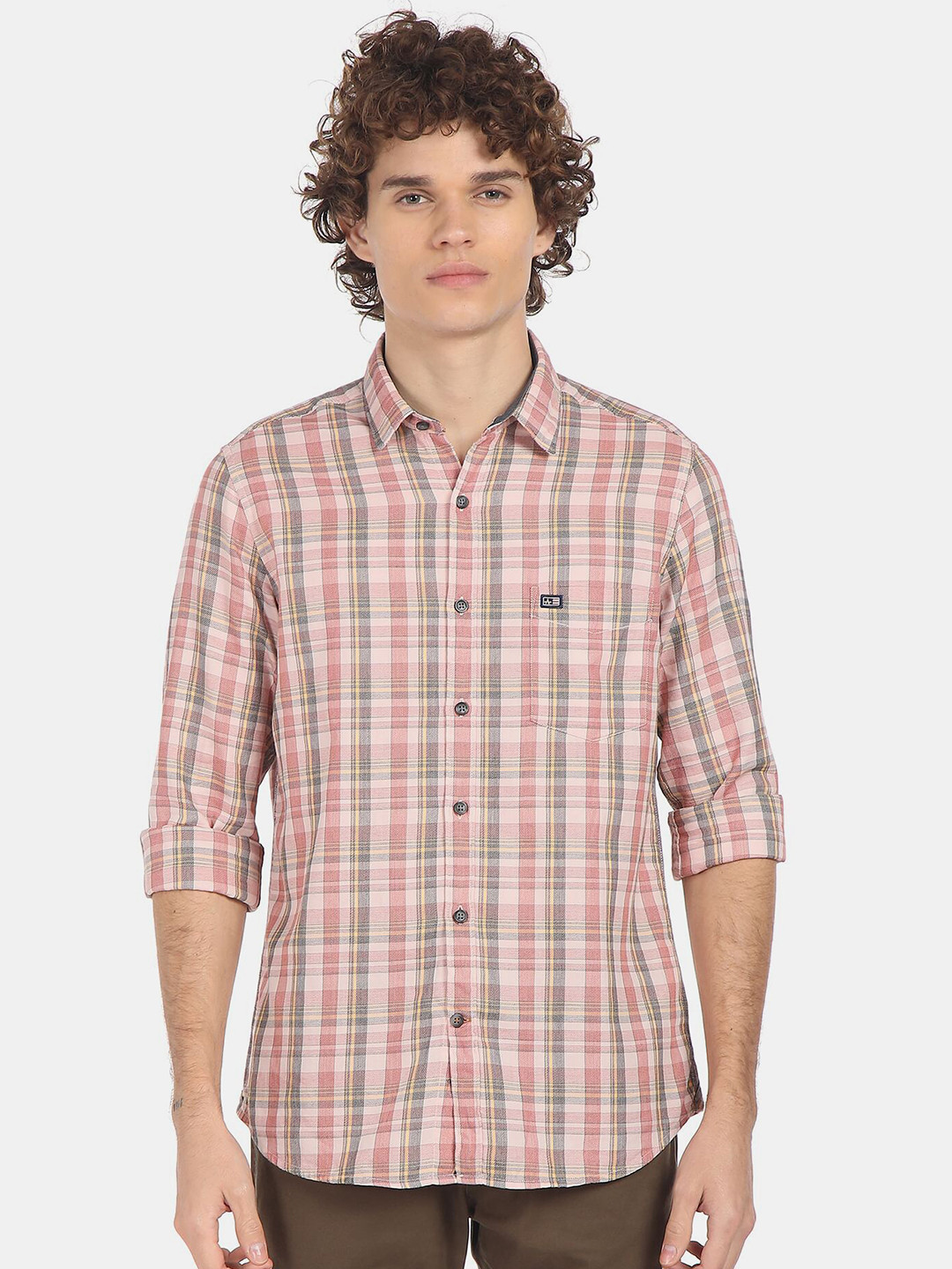 

Arrow Men Pink & Grey Checked Pure Cotton Casual Shirt