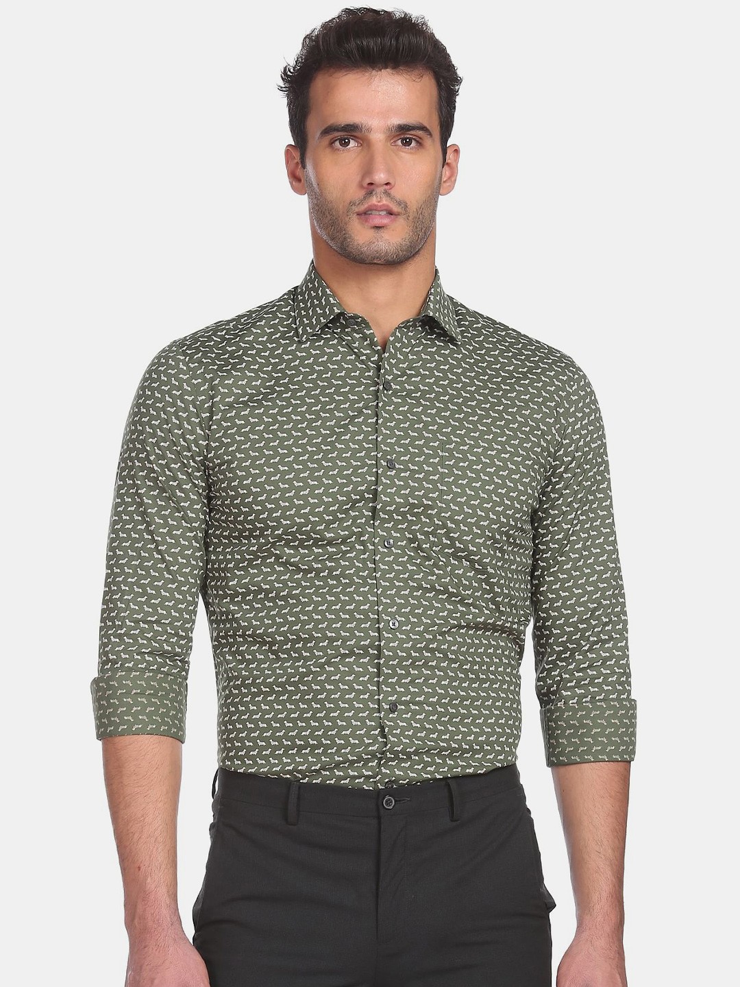 

Arrow Men Green Printed Formal Shirt