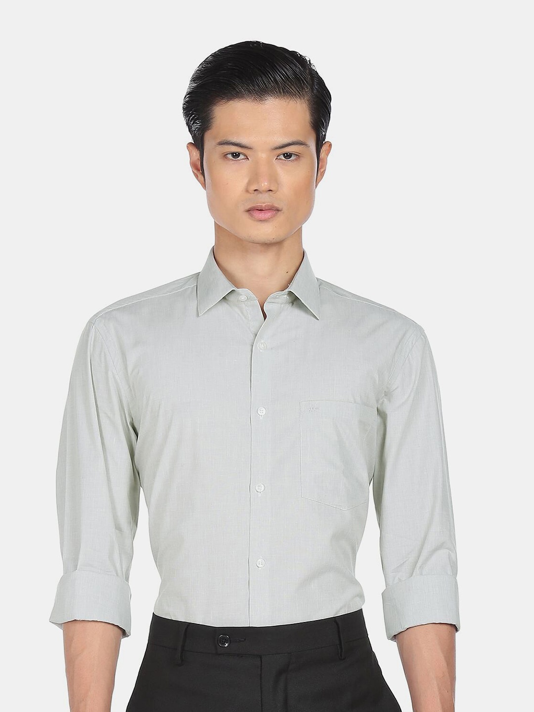 

Arrow Men Grey Mitered Cuff Textured Formal Shirt