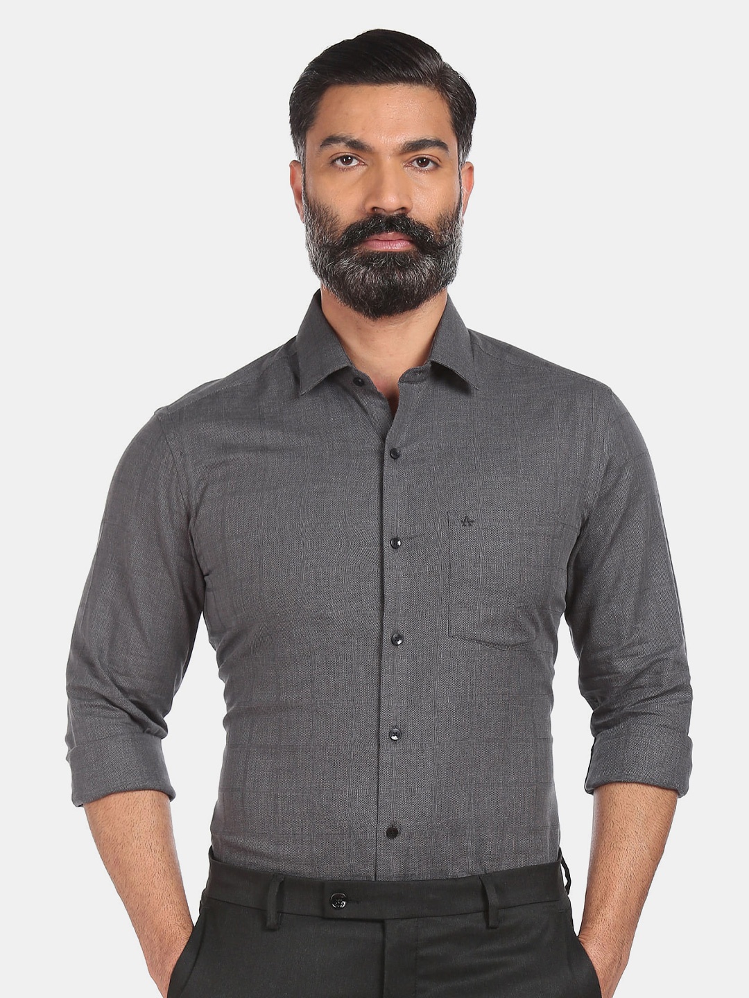 

Arrow Men Charcoal Grey Slim Fit Textured Pure Cotton Formal Shirt
