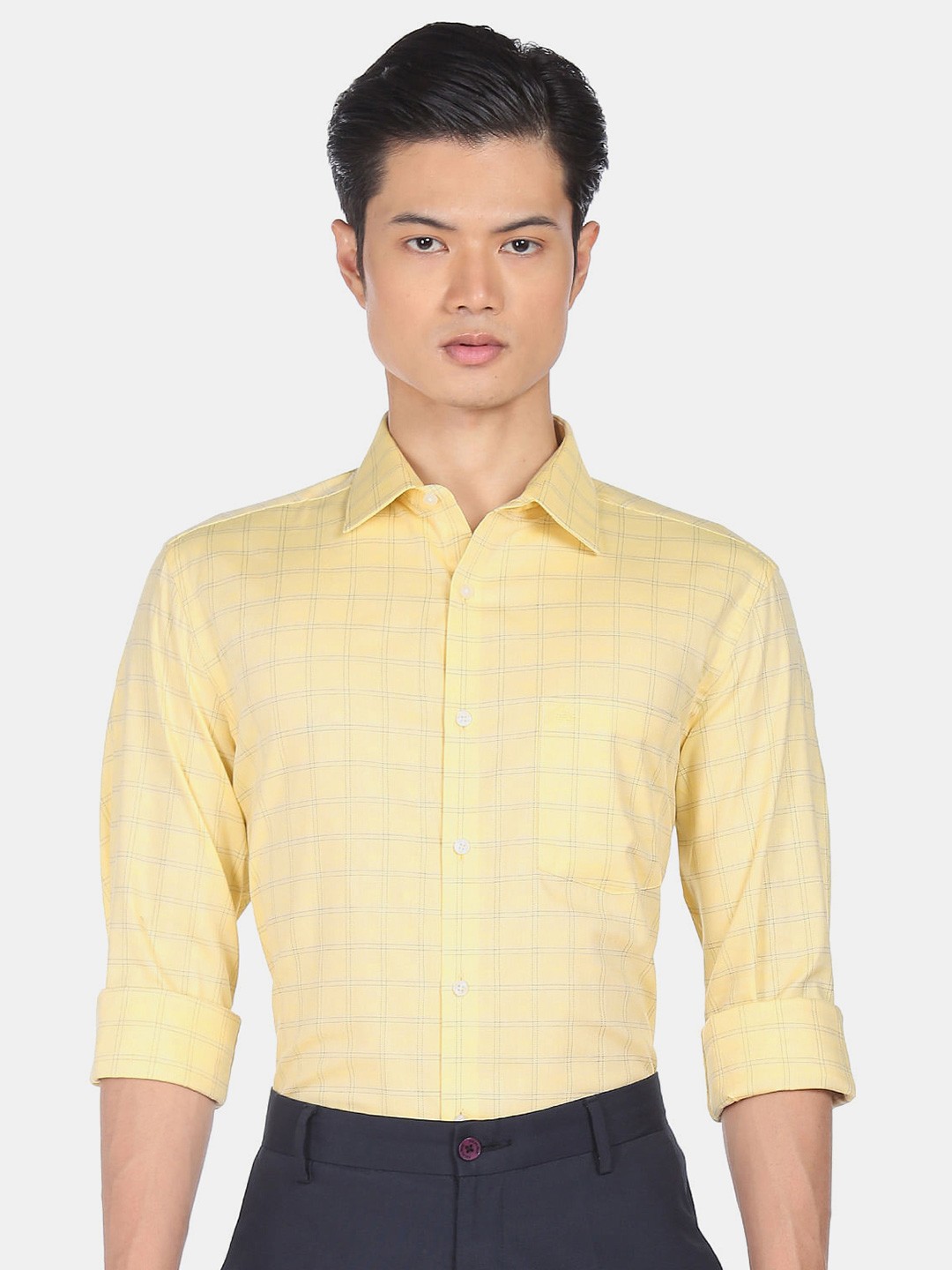 

Arrow Men Yellow Checked Regular Fit Pure Cotton Semiformal Shirt