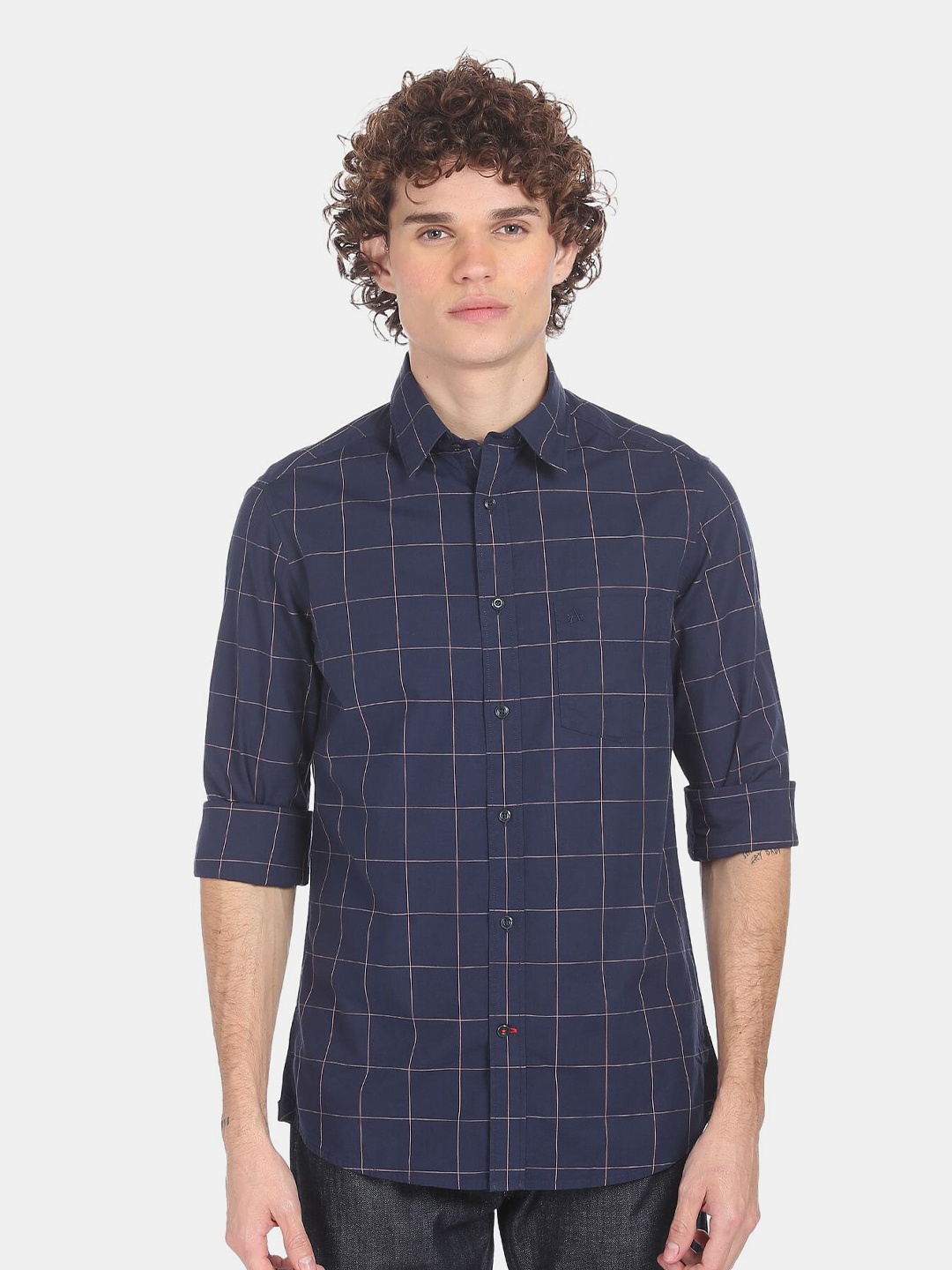 

Arrow Sport Men Blue Windowpane Checks Regular Fit Checked Casual Shirt