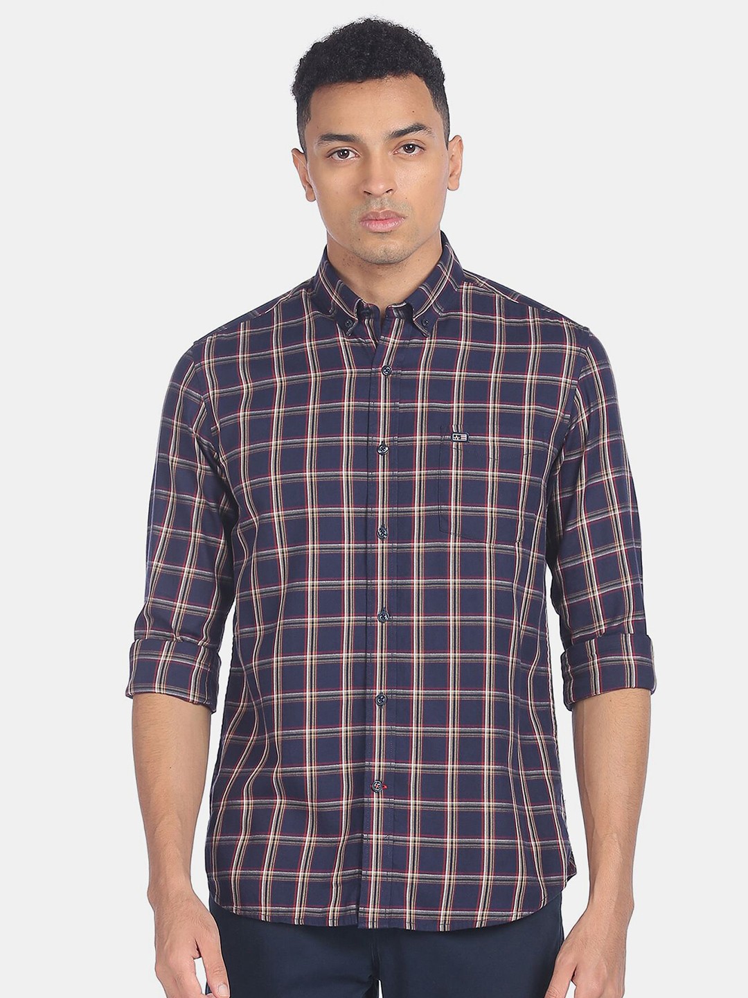 

Arrow Sport Men Navy Blue Tartan Checks Checked Casual Shirt