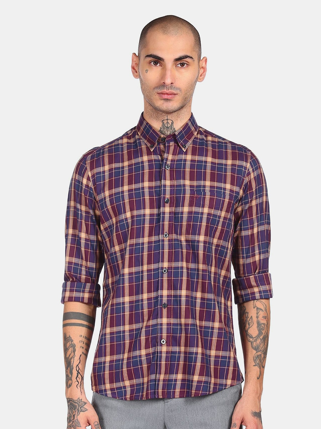 

Arrow Sport Men Purple Tartan Checks Pure Cotton Casual Shirt