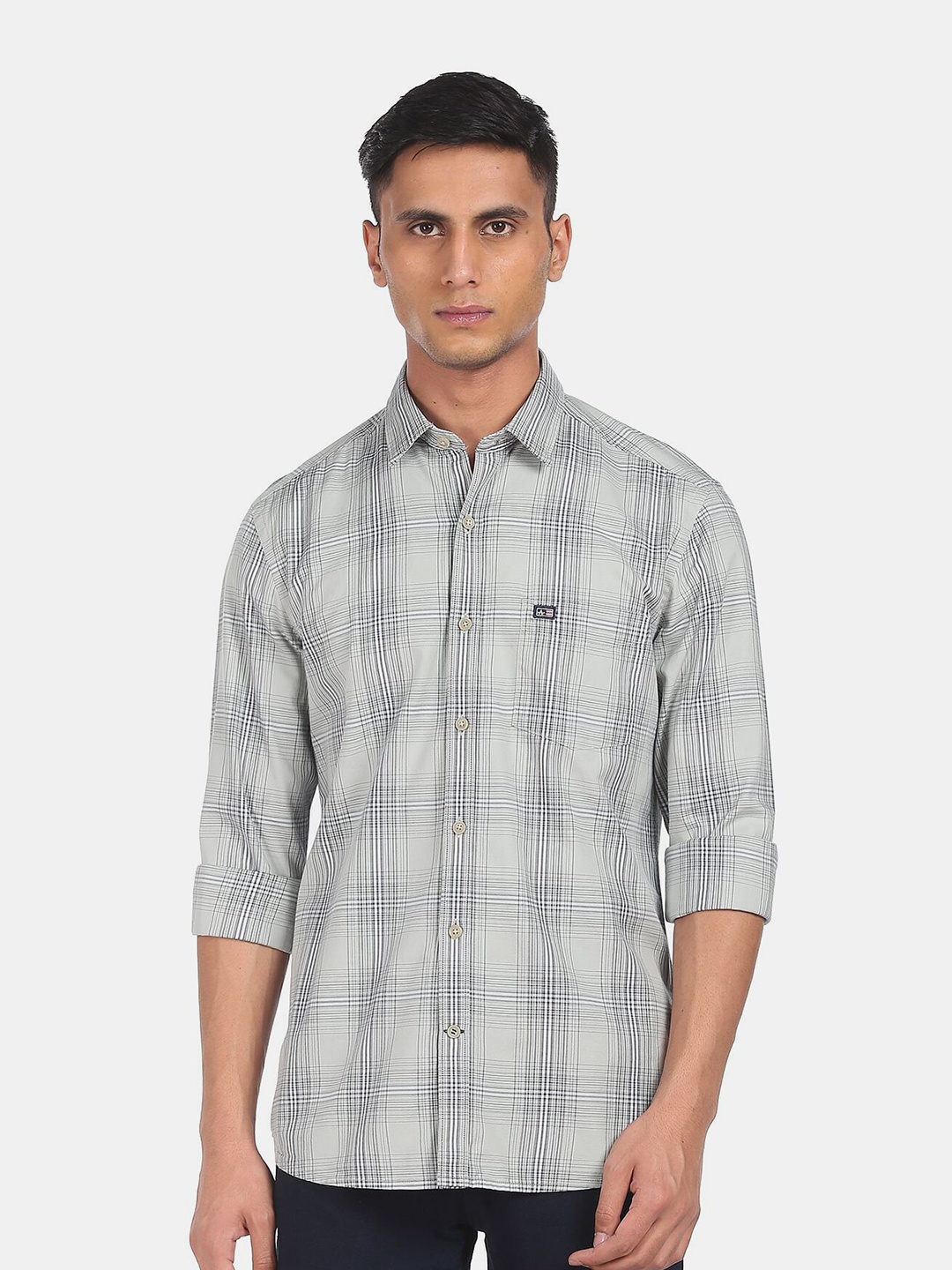 

Arrow Sport Men Grey & Blue Checked Pure Cotton Casual Shirt