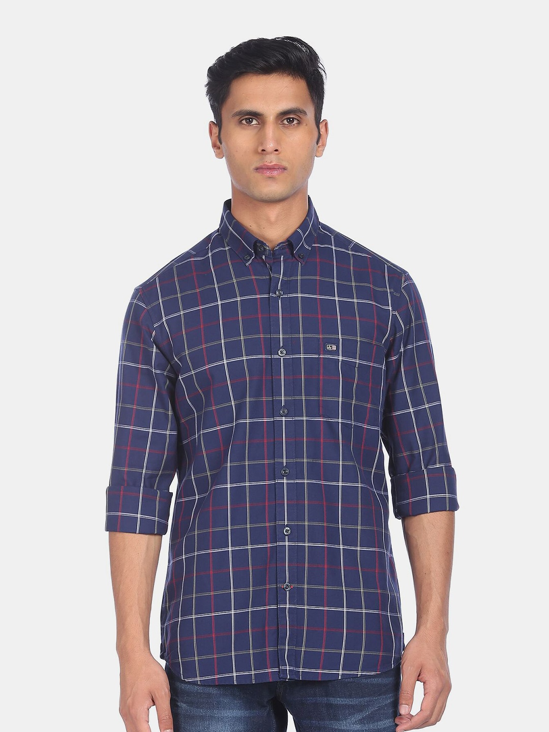

Arrow Sport Men Blue Windowpane Checked Casual Shirt