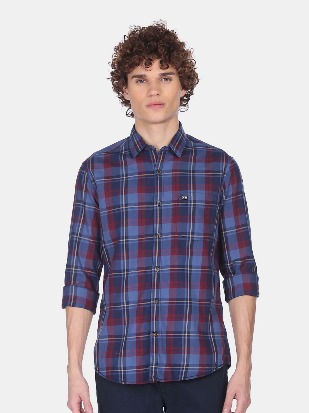 

Arrow Sport Men Blue & Red Tartan Checked Pure Cotton Casual Shirt