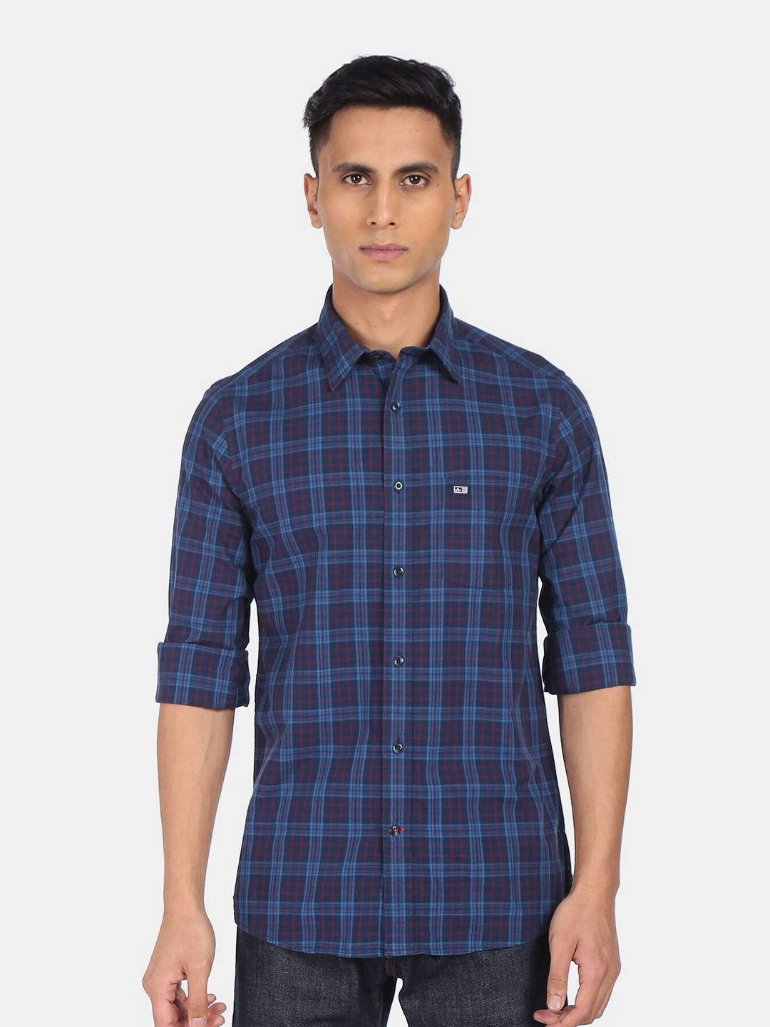 

Arrow Sport Men Blue & Red Checked Pure Cotton Casual Shirt
