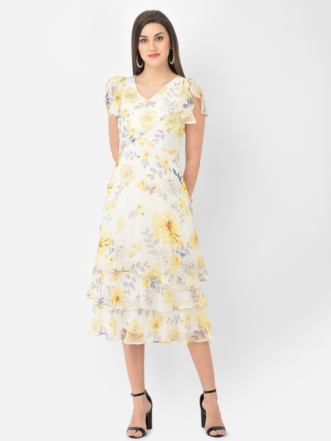 

Latin Quarters Women Yellow Floral Fit & Flare Midi Dress